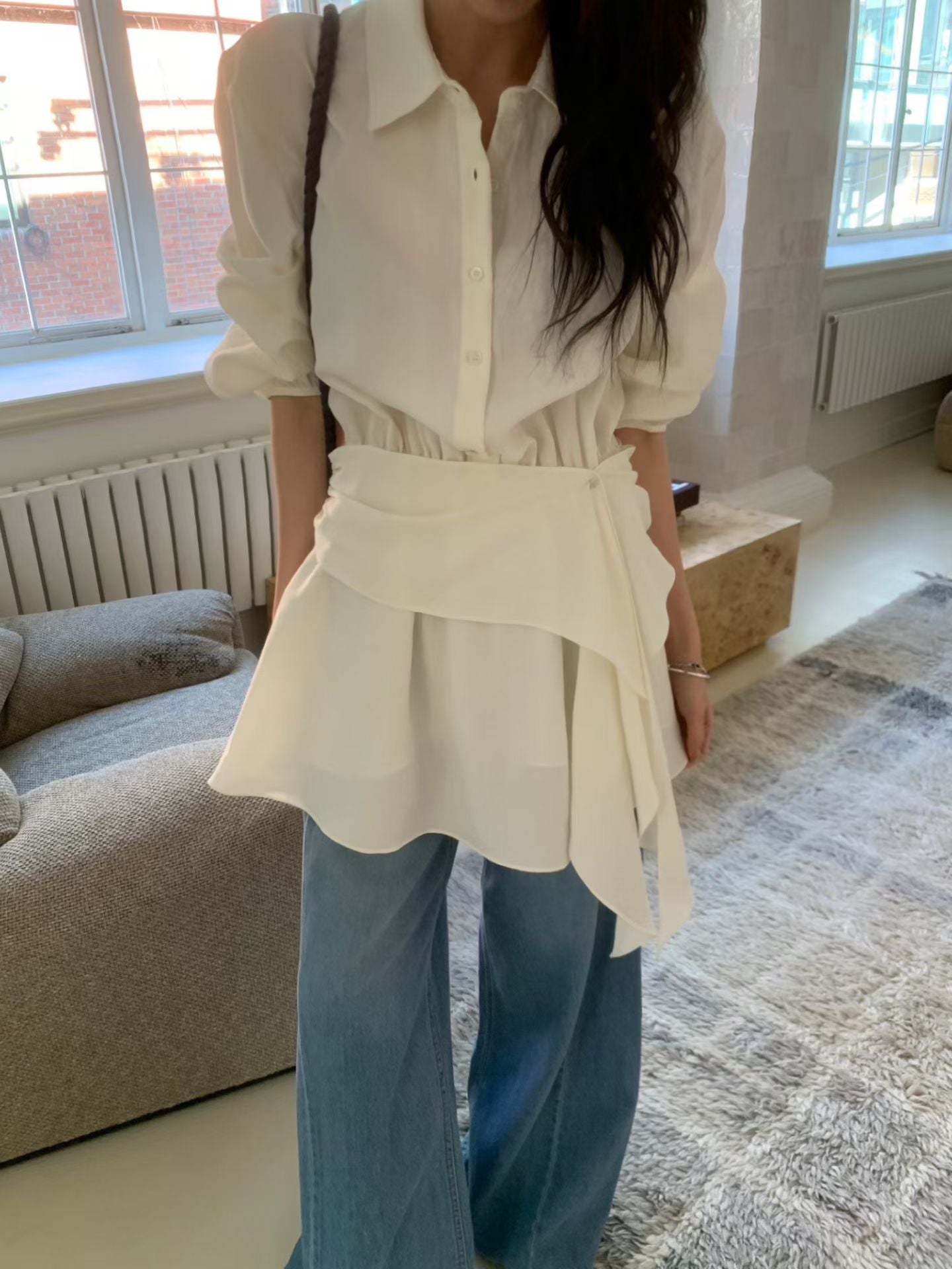 Korea Fashion Pre-orderSoft Linen Shirt Dress with Waist Tie