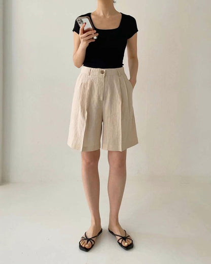 Linen-Look High-Waist Shorts 🤍涼感亞麻感高腰短褲