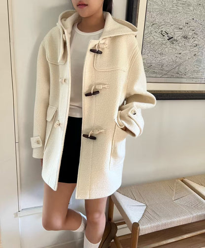 🧥【✨PREORDER✨ 韓國製連帽牛角釦羊毛外套 / Korean Wool Toggle Hooded Coat】