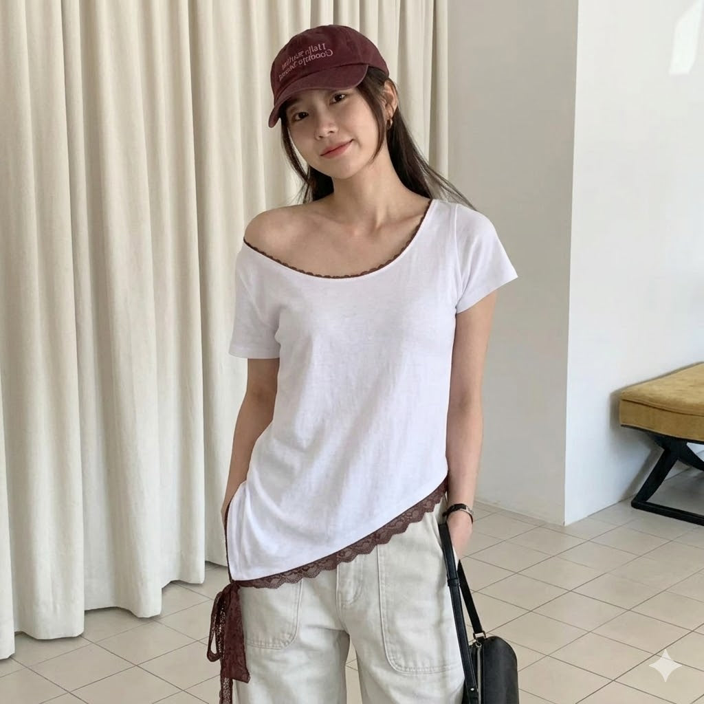 Lace-Up Eyelet Puff Sleeve Blouse