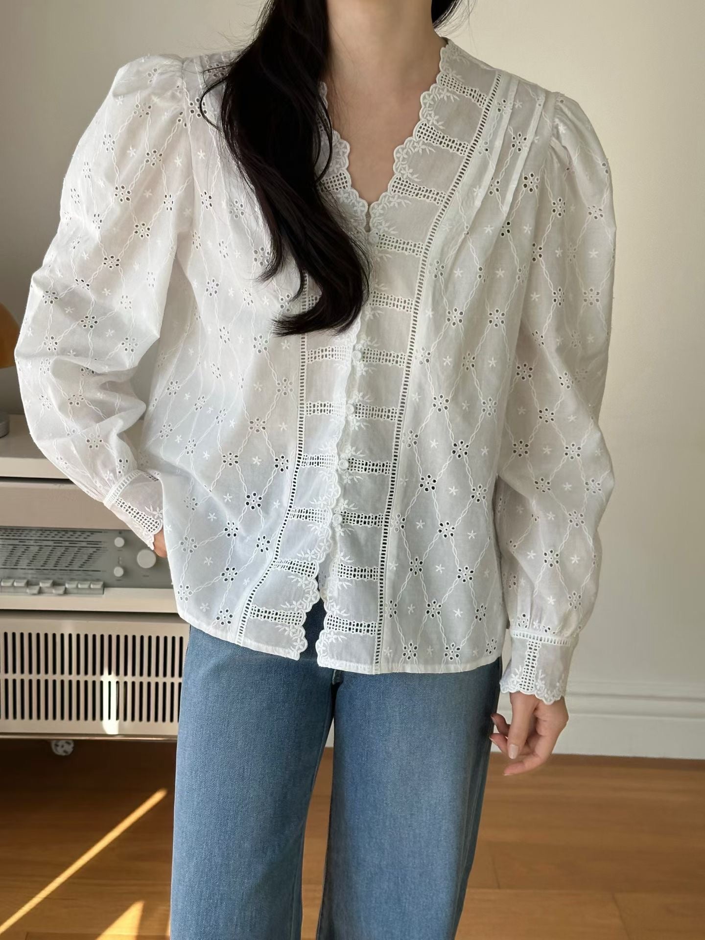 ⭐️Cotton Lace V-Neck Blouse