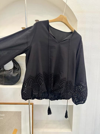 V-Neck Ruched Sleeve Top