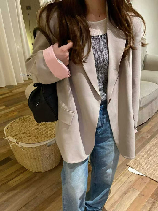 Contrast-Cuff Relaxed Tailored Blazer