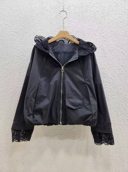 🌸 Lace Trim Hooded Jacket 蕾絲邊連帽外套