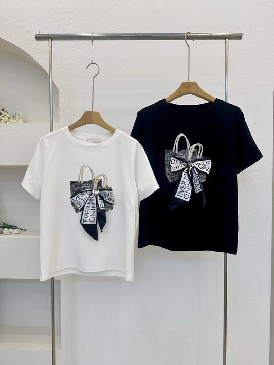 立體絲帶手袋造型Tee  3D Ribbon Handbag Graphic Tee