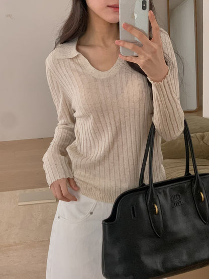 Ribbed Collar Knit Top
