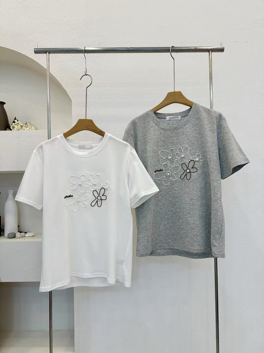 ┊͙ ˘͈ᵕ˘͈ 2025 Summer Collection ᥫ᭡  flowery pearl short sleeves