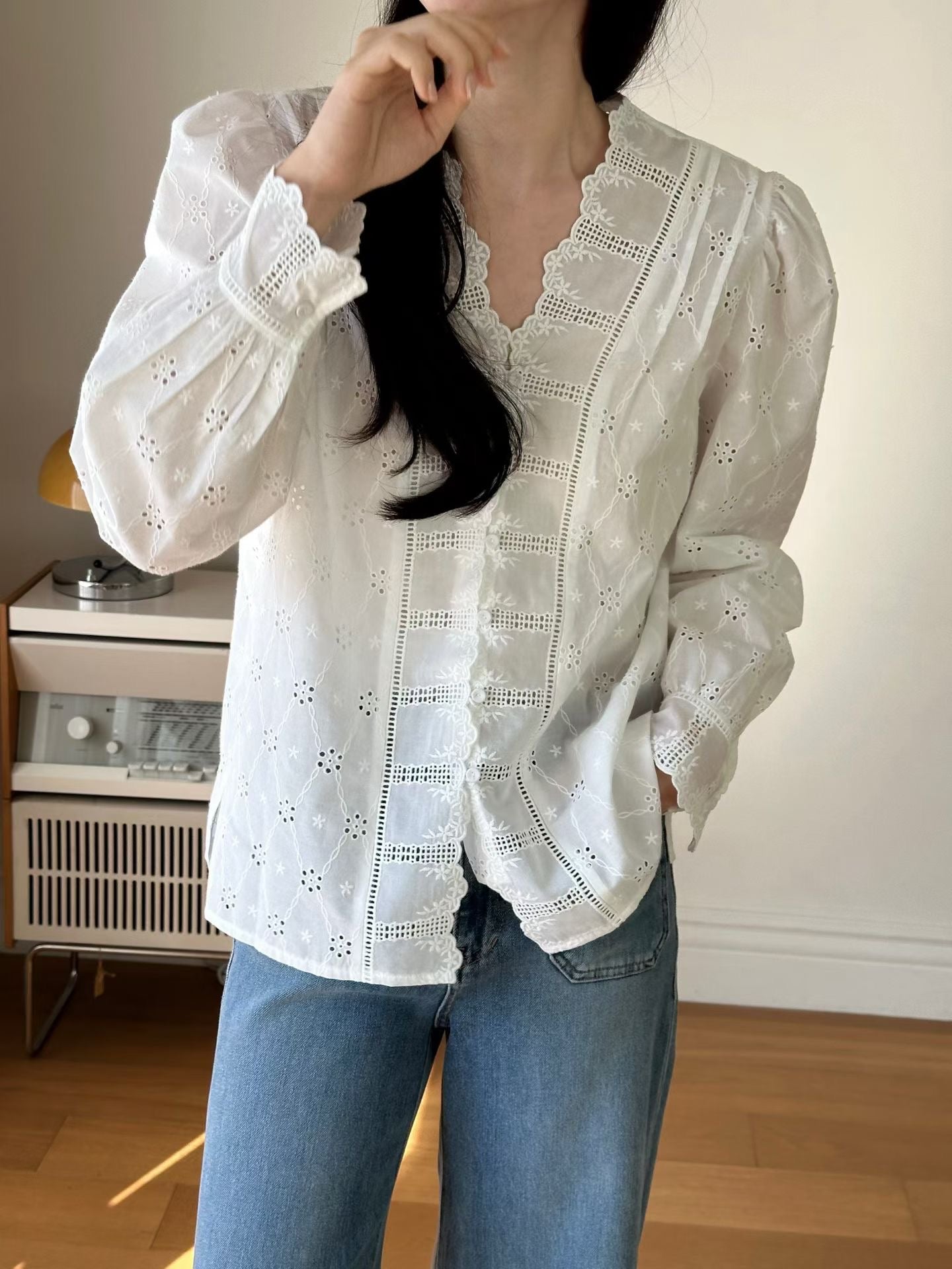 ⭐️Cotton Lace V-Neck Blouse