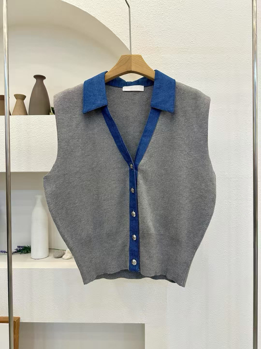 💙 Denim Collar Knit Vest