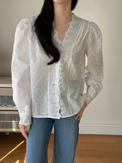⭐️Cotton Lace V-Neck Blouse