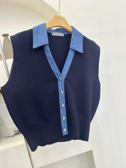 💙 Denim Collar Knit Vest