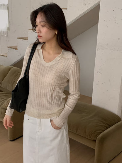 Ribbed Collar Knit Top