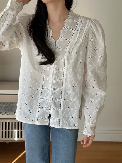 ⭐️Cotton Lace V-Neck Blouse