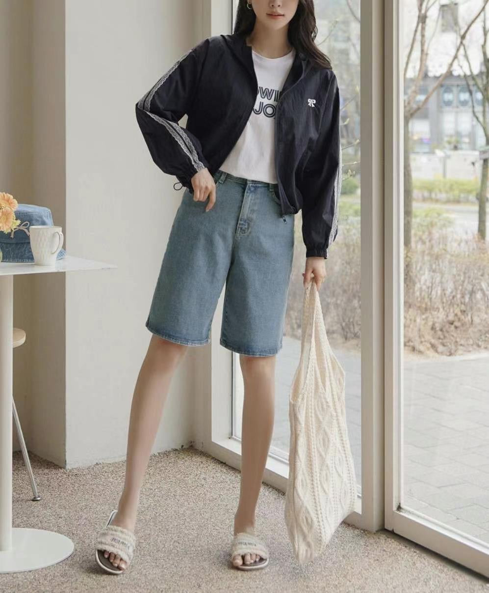 👖High-Waist Denim Bermuda Shorts/ 涼感五分牛仔褲
