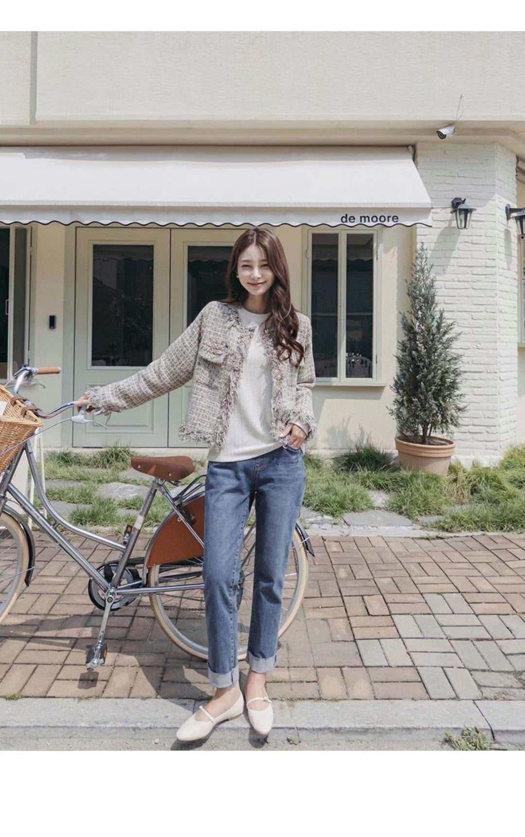🎀 𝓢𝓲𝓷𝓬𝓮𝓻𝓮 𝓚𝓸𝓻𝓮𝓪𝓷 𝓽𝓻𝓲𝓹 𝓐𝓹𝓻𝓲𝓵 𝟑~𝟖💓  loose straight cropped denim 🥰