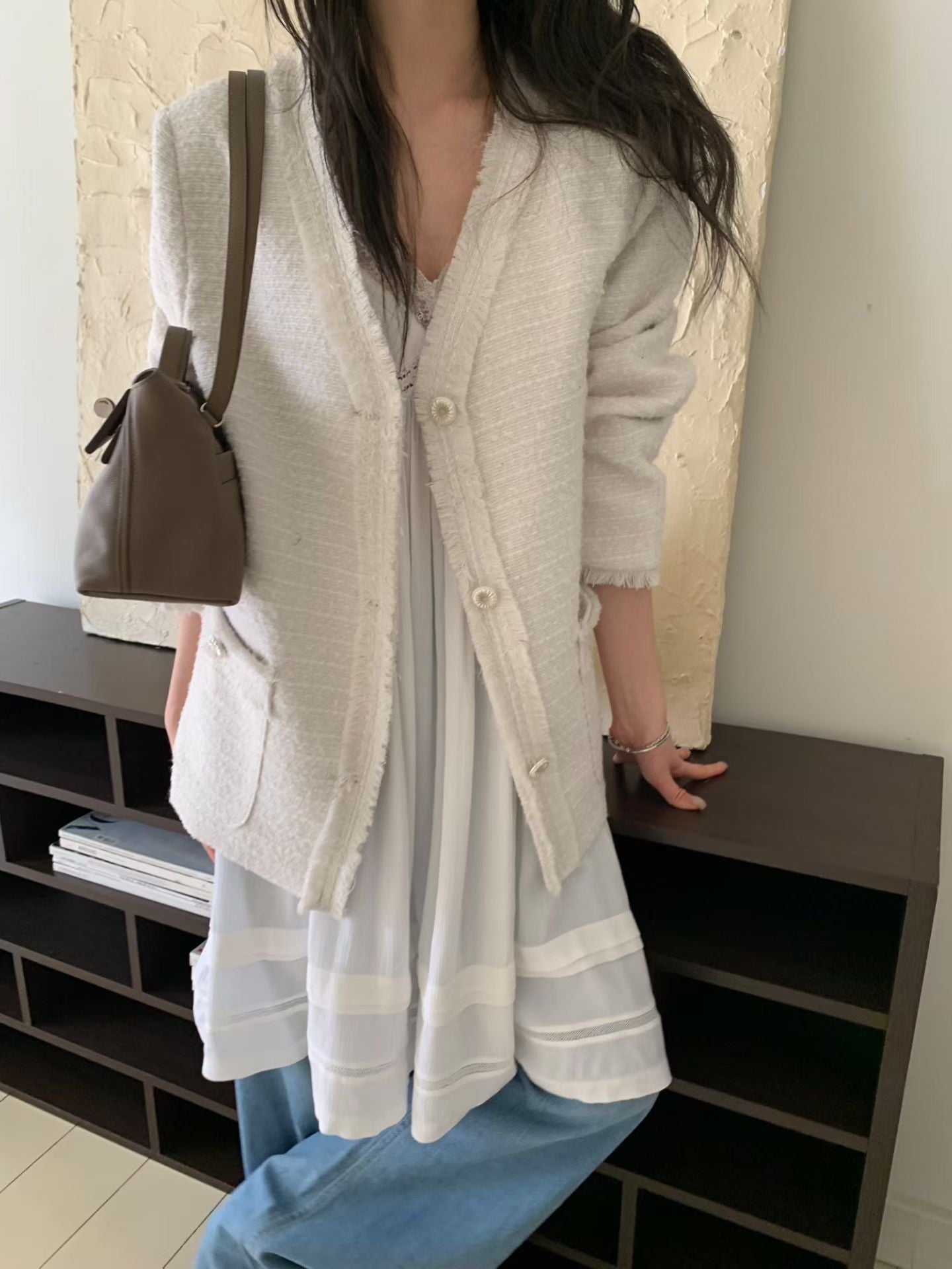 Korea Fashion Pre-order Classic Tweed Jacket (Black / Ivory)