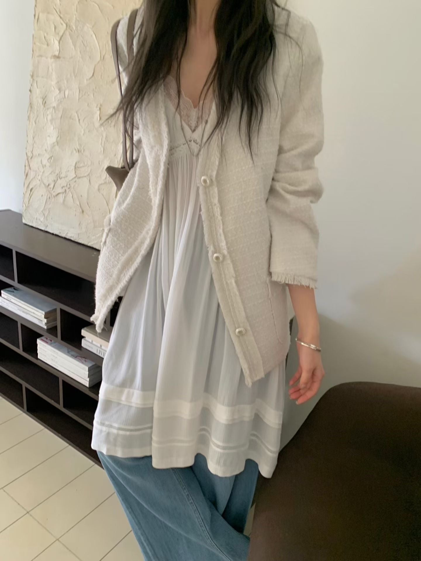 Korea Fashion Pre-order Classic Tweed Jacket (Black / Ivory)