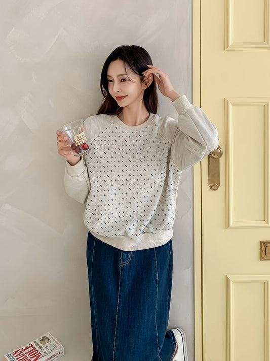 🤍 Minimal Pattern Raglan Sweat Top