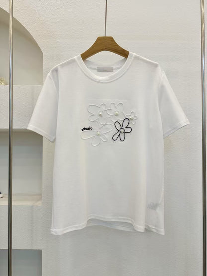 ┊͙ ˘͈ᵕ˘͈ 2025 Summer Collection ᥫ᭡  flowery pearl short sleeves