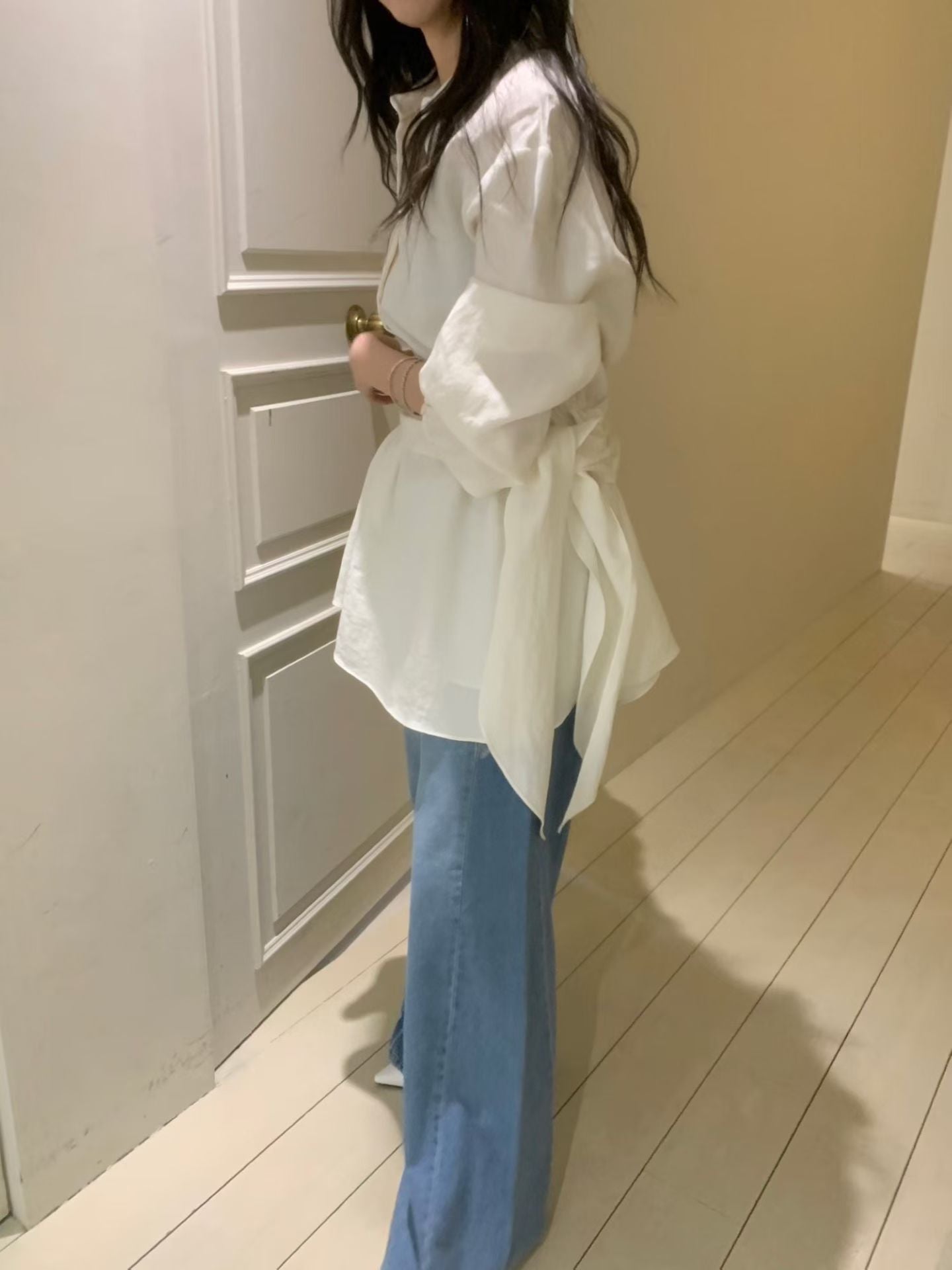 Korea Fashion Pre-orderSoft Linen Shirt Dress with Waist Tie
