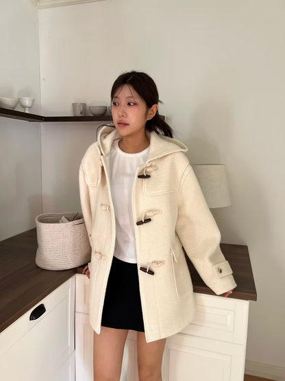 🧥【✨PREORDER✨ 韓國製連帽牛角釦羊毛外套 / Korean Wool Toggle Hooded Coat】
