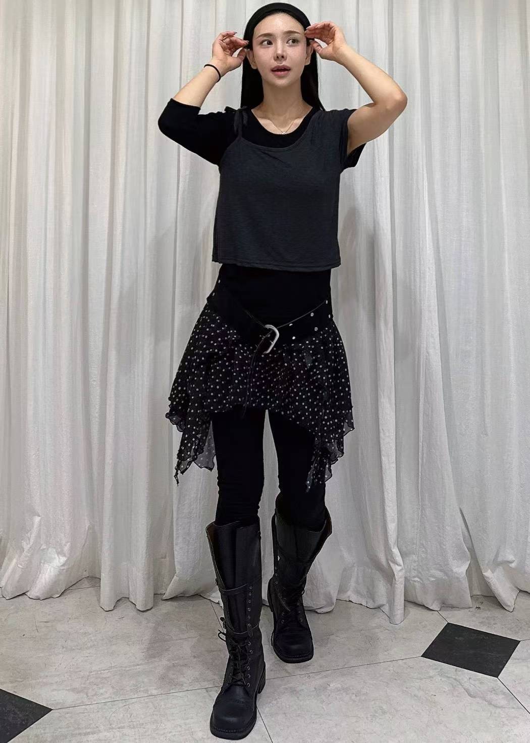 ✨【Dot Chiffon Layered Leggings · 波點雪紡拼接打底褲】✨