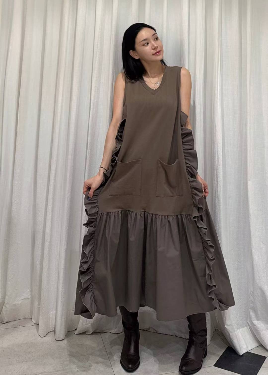 ✨【Ruffle Side Long Dress · 側邊荷葉邊連身裙】✨