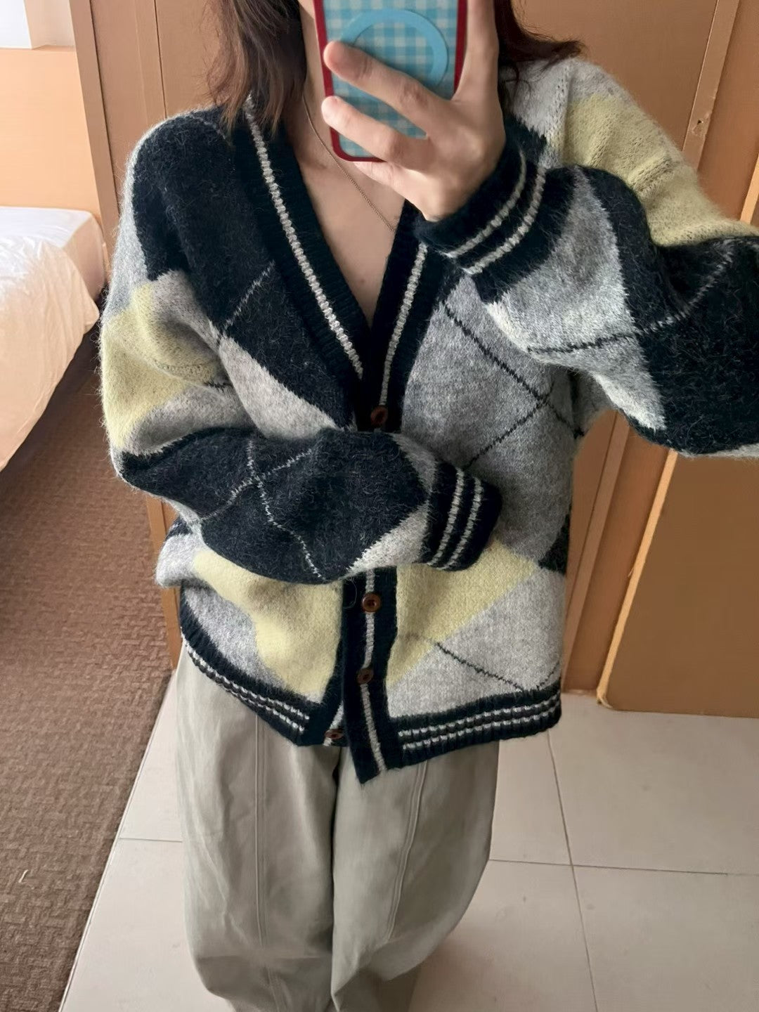 ✨【Argyle Knit Cardigan · 菱格紋針織開胸外套】✨