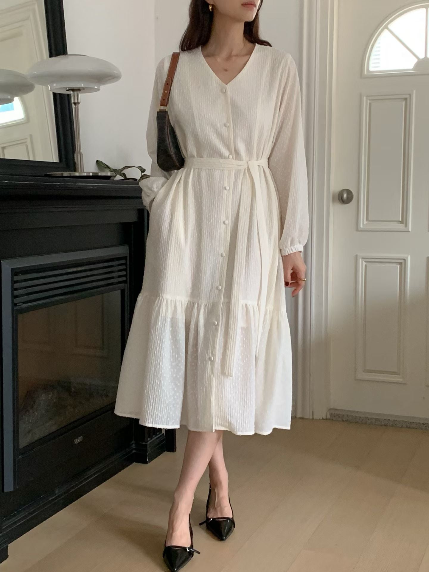 💫【Soft Texture Button Midi Dress · 柔感壓紋鈕扣中長裙】💫