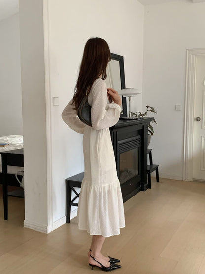 💫【Soft Texture Button Midi Dress · 柔感壓紋鈕扣中長裙】💫