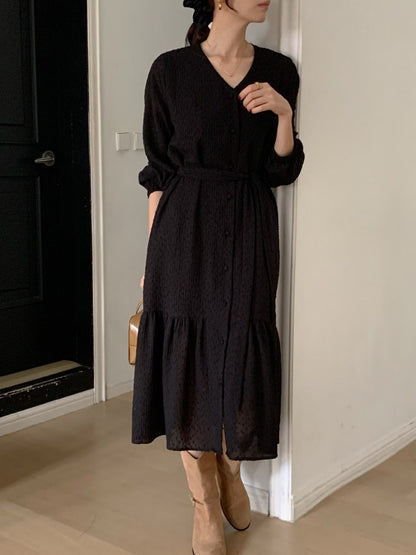 💫【Soft Texture Button Midi Dress · 柔感壓紋鈕扣中長裙】💫