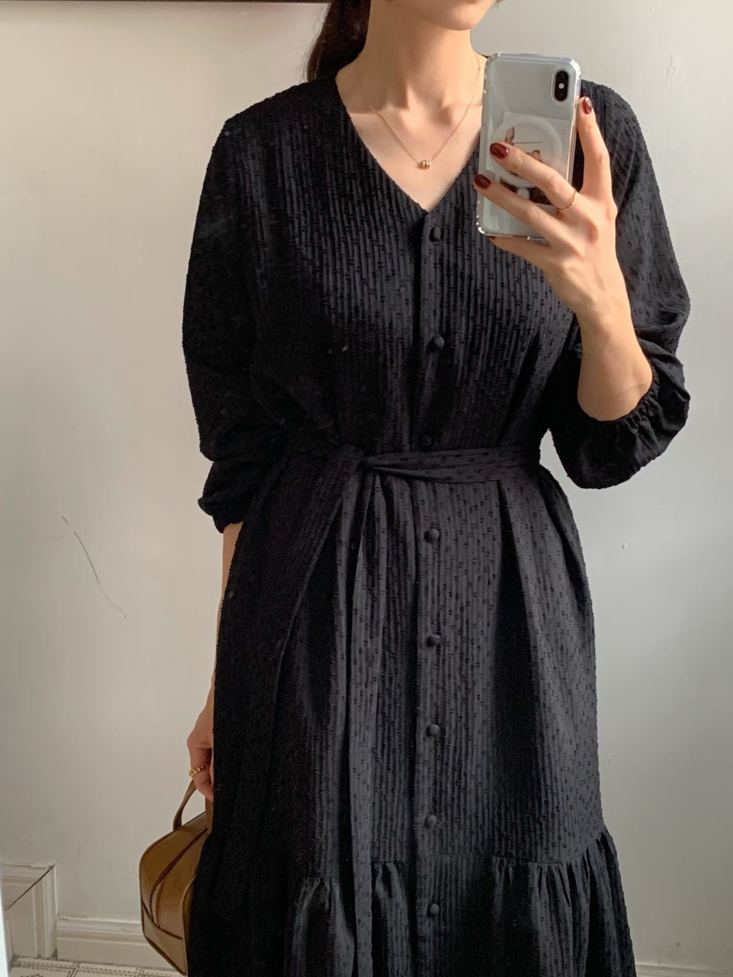 💫【Soft Texture Button Midi Dress · 柔感壓紋鈕扣中長裙】💫