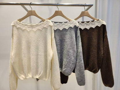 ✨【Lace Accent Knit Top · 蕾絲領針織上衣】✨