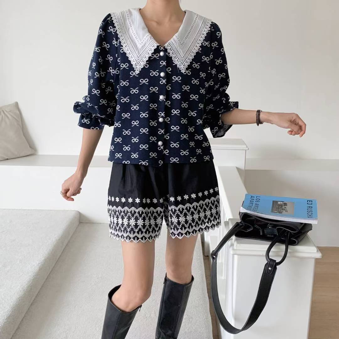 ✨【Bow Lace Collar Blouse · 蝴蝶結蕾絲領襯衫】✨