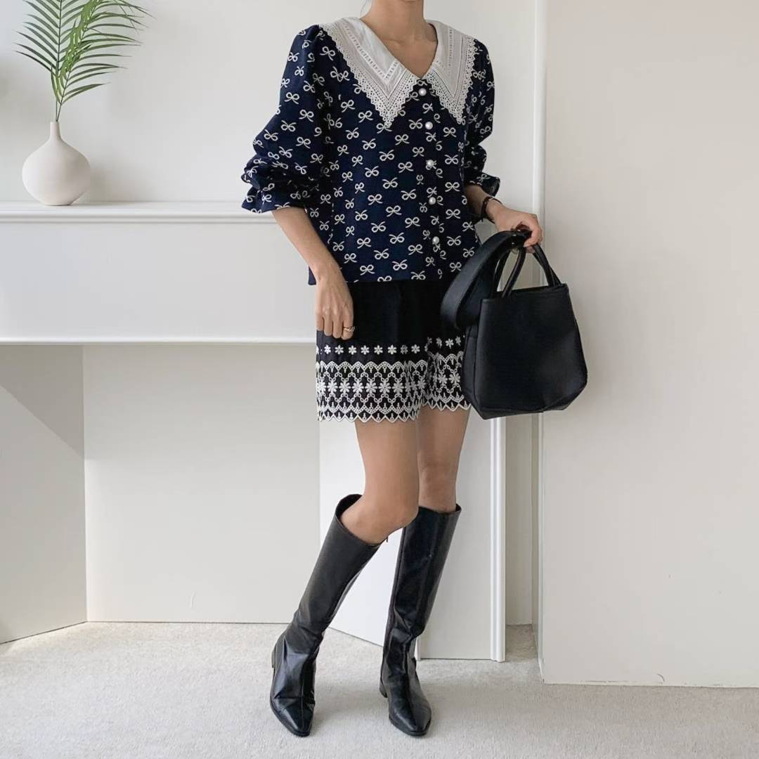 ✨【Bow Lace Collar Blouse · 蝴蝶結蕾絲領襯衫】✨