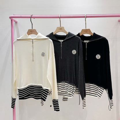 【Stripe Knit Zip Pullover & Pants Set · 韓系條紋拉鍊上衣套裝】✨

🔥 東大門潮款 · Anna 系列