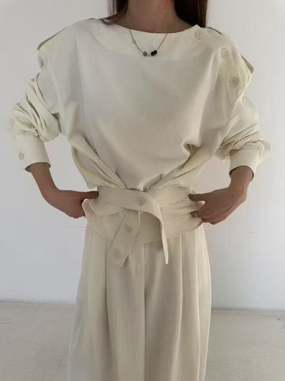 A1089 Tencel 圓領腰帶上衣