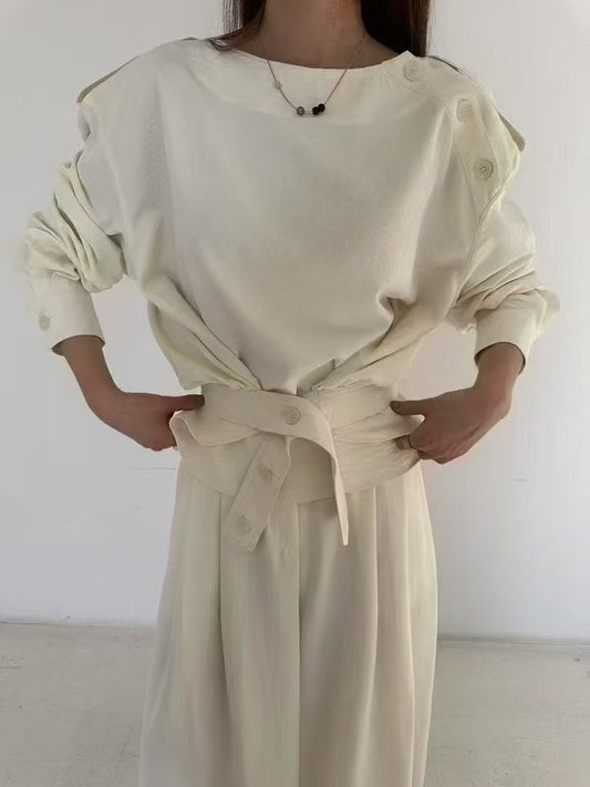 A1089 Tencel 圓領腰帶上衣
