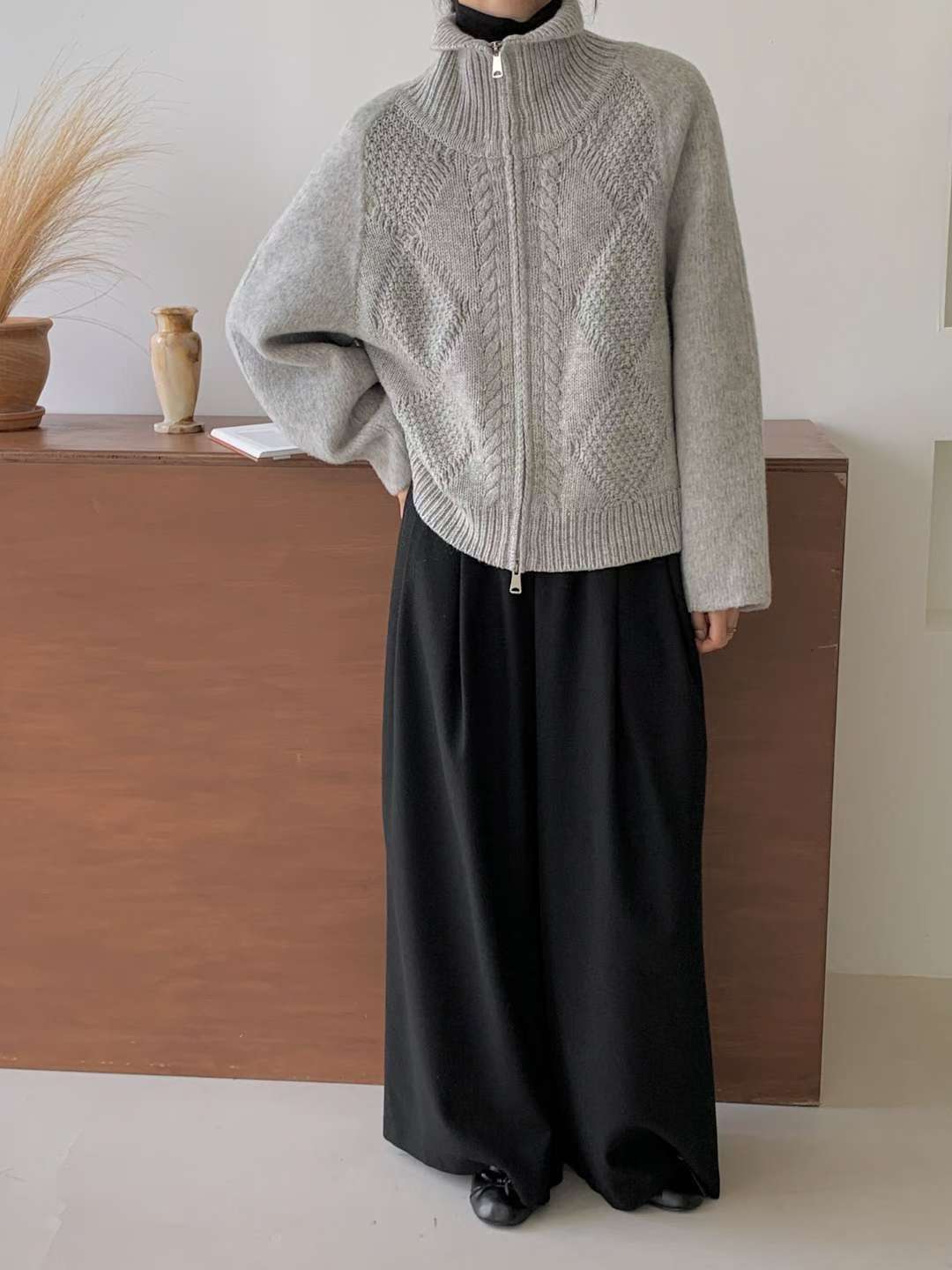 🩶【Knitted Zip-Up Cardigan · 高領拉鍊針織外套】🩶