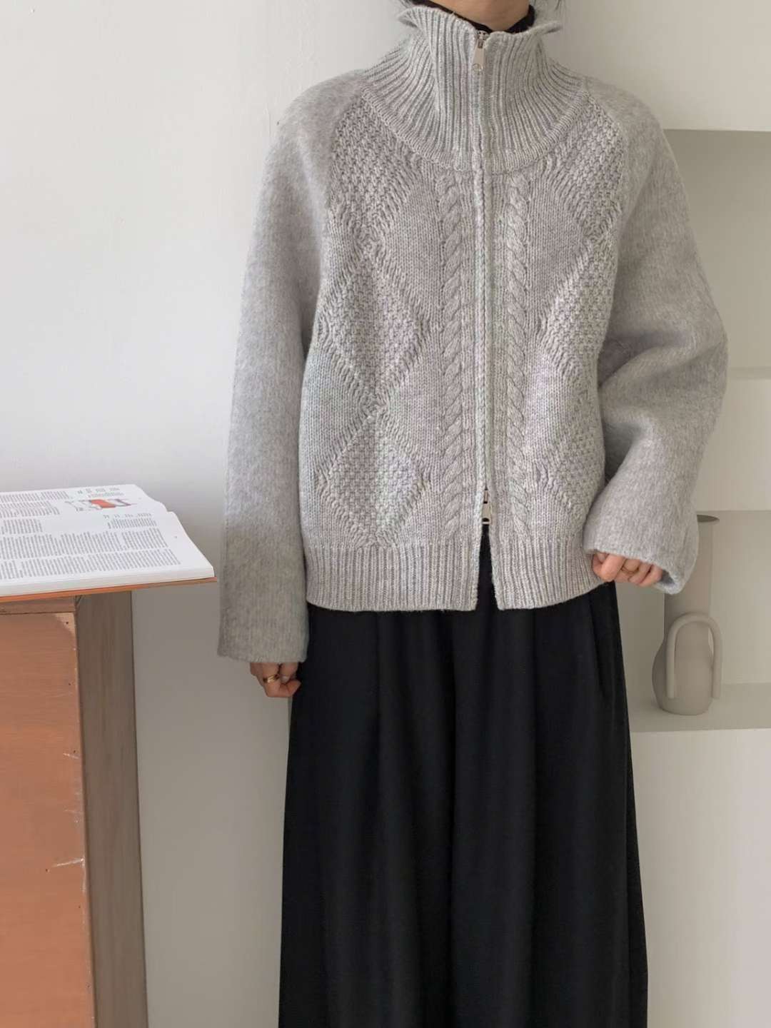 🩶【Knitted Zip-Up Cardigan · 高領拉鍊針織外套】🩶