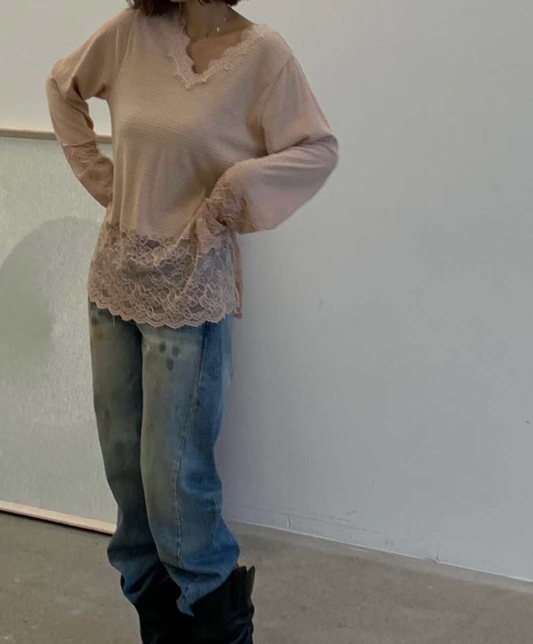 🌿【Paris Match Lace Knit Top · 法式蕾絲V領上衣】🌿