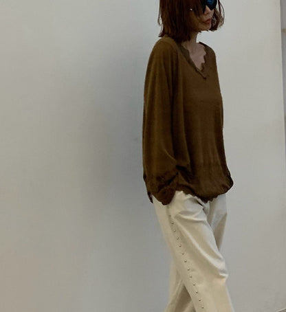 🌿【Paris Match Lace Knit Top · 法式蕾絲V領上衣】🌿