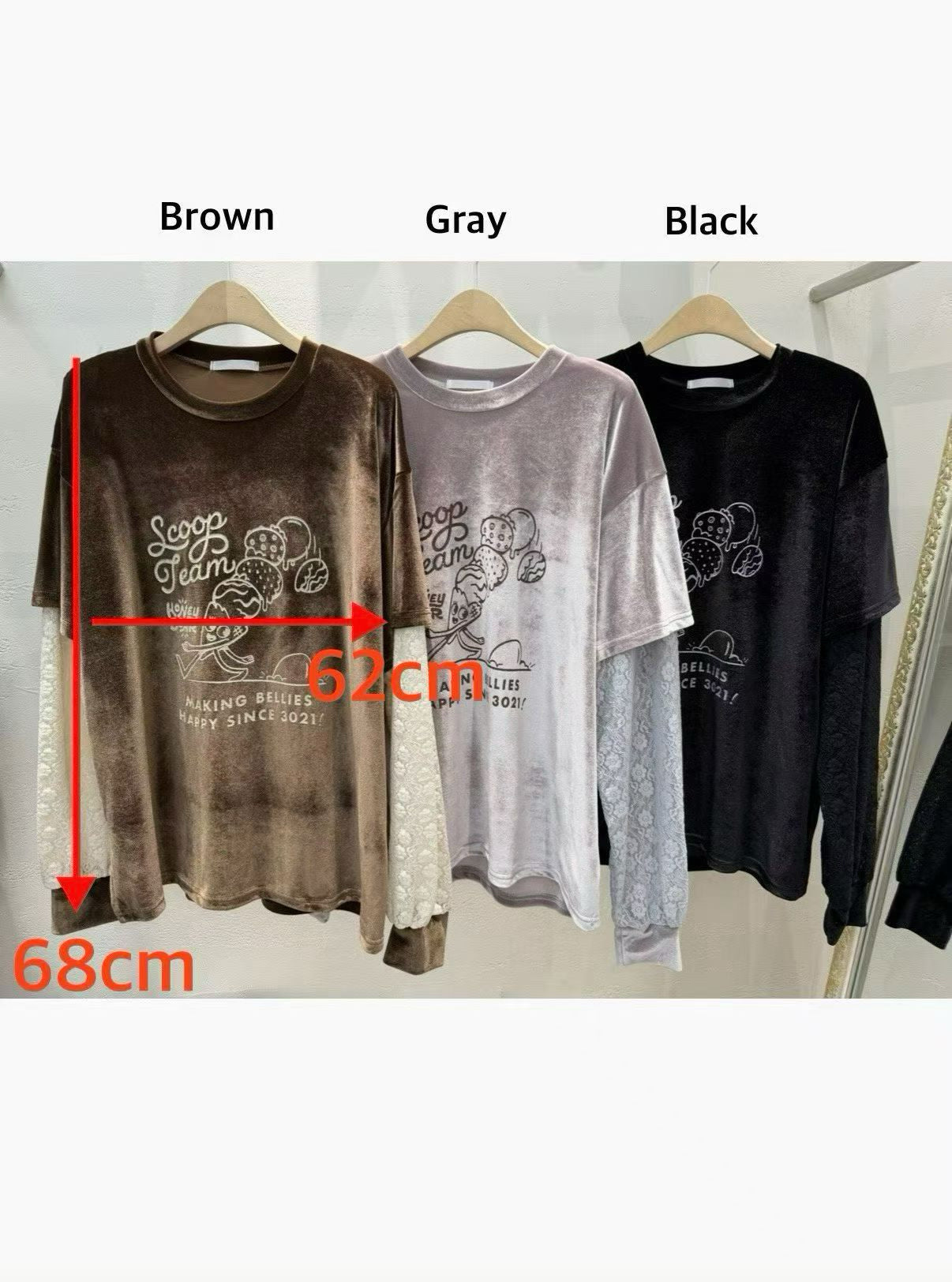 🍨【Scoop Team Velour Lace Tee · 絲絨拼蕾絲上衣】🍪