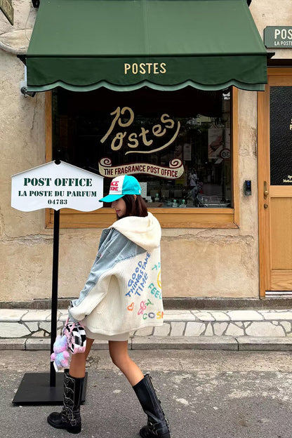 【Dream Feeling Hoodie Denim Jacket · 拼接牛仔針織外套】