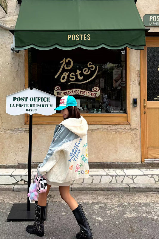 【Dream Feeling Hoodie Denim Jacket · 拼接牛仔針織外套】