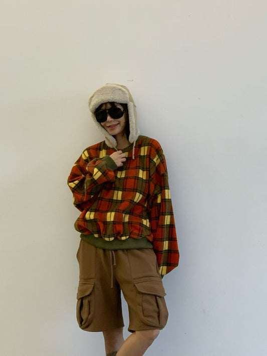 ✨ Plaid Fleece Sweatshirt｜復古格仔刷毛衛衣