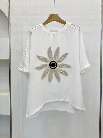┊͙ ˘͈ᵕ˘͈ 2025 Summer Collection ᥫ᭡  網紋側膊花辦編織tee