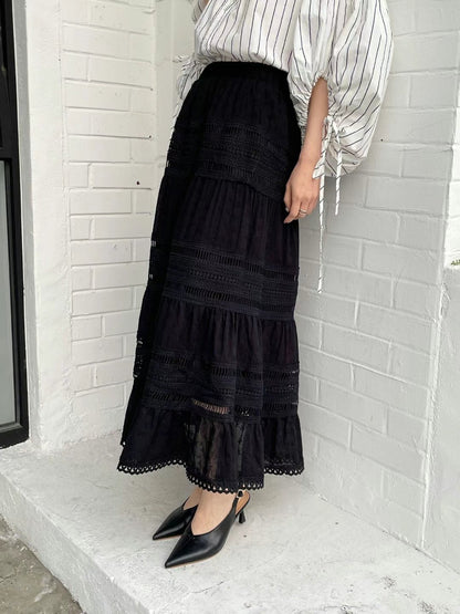 Lace-Panel Maxi Skirt °˖✧ 蕾絲拼接長裙 ✧˖°