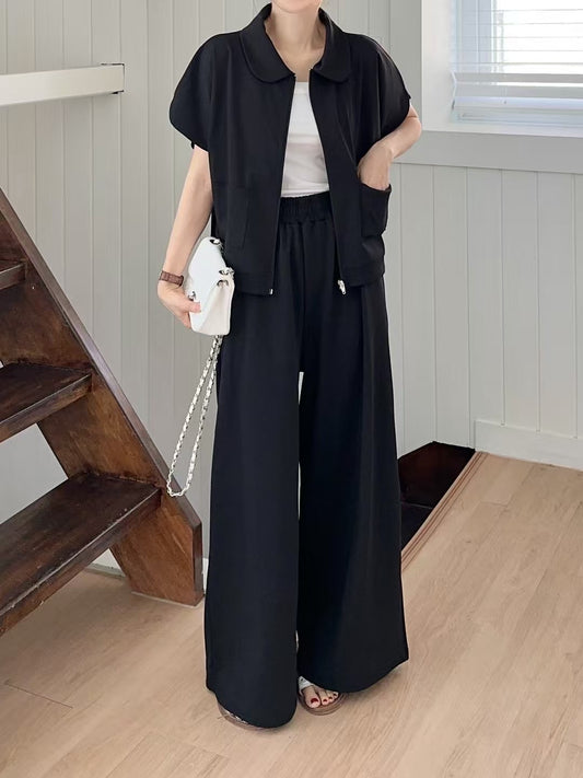 ✨ Soft Flow Lounge Set｜優雅翻領寬褲套裝