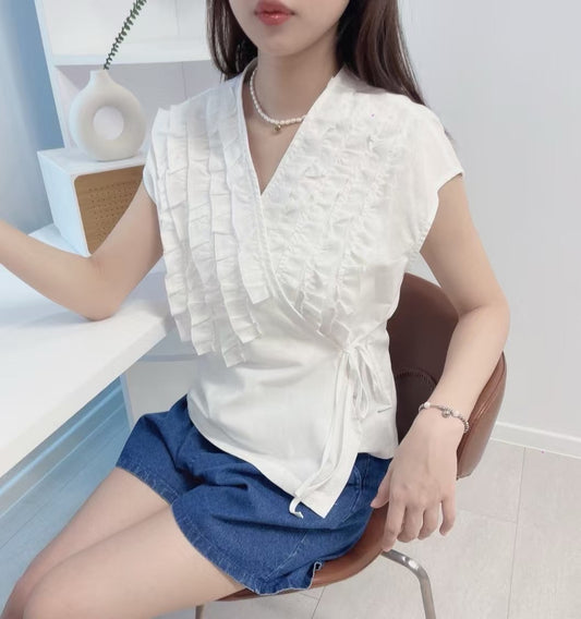 ✨ 荷葉綁帶背心｜Ruffle Wrap Vest